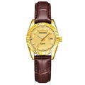 Reloj de cuarzo dorado para mujer con correa de cuero marrón y ventana de fecha - Correa Marrón Caja Dorada Esfera Dorada Mujer