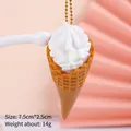 Lifelike 7.5cm vanilla ice cream cone charm with white swirl and brown waffle cone - Pure White Cone (Gold Bead Chain)