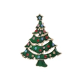 Festive Christmas tree brooch with green enamel and colorful rhinestones on golden metal - C1853-6-Rhinestone Xmas Tree