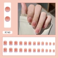 Pink gradient press-on nails with light purple French tips, 24-piece manicure set - Glue Type / Taro French Style (R740)