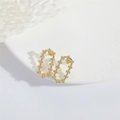 Minimalist gold V-shape chain earrings with clear crystal stones on a white pedestal - Gold Circular (ES2738-3)