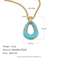 Collana vintage in acciaio inossidabile placcato oro 18K con goccia in smalto verde e misure - Oro-Blu