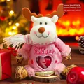 Pink reindeer knit Christmas gift bag with clear heart window and holiday scarf, 26x28cm - Pink Christmas - Reindeer