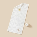 White cotton gauze baby towel featuring a cute brown rabbit embroidery and soft texture - Large / Rabbit