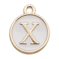 Golden round pendant with white enamel featuring letter X for DIY jewelry making - 1 Piece (12x14mm) / White - Letter X