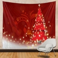 Detail view of a red Christmas wall tapestry with star lights on a stylized tree - Style 6