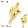 Golden Viking wolf head pendant in brushed finish showing two size specifications - Gold Color Wolf Head Pendant No Chain (KP119982-KJX)