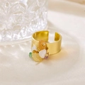 Close-up of bohemian wide gold ring featuring multi-color natural raw stones and texture - R00902G (Smooth Wide Band + Colorful Natural Gravel Inlay)