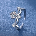 Elegant silver open ring with a large round gemstone and intricate pavé detail setting - Four-claw Round [white Gold] Ljz-182 / Adjustable Open