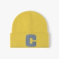 Winter knit beanie in bright yellow featuring a soft blue letter C patch detail - Yellow