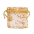Détail d'un sachet cadeau en organza avec motifs de cœurs et fermeture par cordon - Motif Cœur Jaune Or (7*9 Jaune Cœur)
