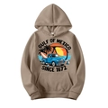 Khaki Gulf of Mexico beach graphic hoodie with vintage truck and palm tree print - Camel