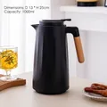 Matte black 1L Nordic vacuum flask with wooden handle for home or office use - Plain Style / 032 Black