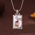 Vintage silver tarot strength necklace with lion pendant and colorful gemstones - Silver (X6064SY)