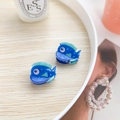 Cute set of two mini blue fish hair claws made of vibrant acrylic for girls - Blue Tropical Fish (Pair)