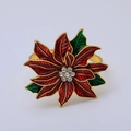 Rond de serviette fleur de Noël étincelant avec émail rouge et vert et cristaux - Poinsettia - Rouge & Vert