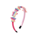 Macro detail of rainbow glitter stars on a pink fabric headband for kids parties - Rainbow Sequin Star Style (4)