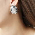 Orecchini a lobo ovali minimalisti con finitura in argento lucido per donna - Color Acciaio