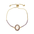 Gold-plated Virgin Mary bolo bracelet with purple cubic zirconia crystals on a white background - Purple