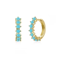 Chic gold-plated hoop earrings featuring inlaid round sky blue turquoise stones - Gold / Turquoise Zirconia