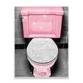 Detail of pink glitter toilet canvas wall art with silver sparkling seat for bathroom decor - Pink Glitter Toilet (LY187-2)
