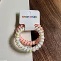 Pink polka dot and floral spiral hair ties in two-piece set on handmade card - White Pink 2-Piece Set (7cm Large)