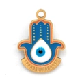 Golden Hamsa Hand pendant with blue Evil Eye design for DIY jewelry making - Hamsa Evil Eye