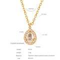 Collana in acciaio al titanio dorato con pendente a goccia di cristallo e misure - Collana Catena Sottile Pendente Goccia (P1523)
