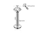 Internal threaded G23 titanium labret stud with 3mm sparkling zircon gemstone - G23 Titanium Lip Stud-1.2*8*3mm