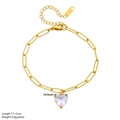 Golden stainless steel chain bracelet with a lavender heart crystal pendant for women - Large Heart Crystal (N306) / Gold