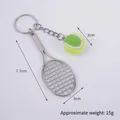 Mini tennis racket keychain with a small felt ball charm and silver metal finish - 2cm Small (Fluorescent Green + Dark Green) Dual-tone Tennis Ball + Silver Racket