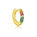 Single gold S925 silver hoop earring with rainbow cubic zirconia stones and twisted texture - 925 Silver / Gold Style 3 (MME1133-2)