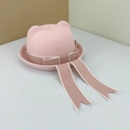 Pink wool felt sailor hat with cute cat ears, ribbon bow, and long streamers - Adult(57cm) / Pink