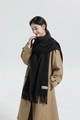 Classic black cashmere feel scarf with fringe tassels on beige coat for women and men - Wool Style / 200x70cm / Black