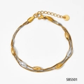 Bracelet double couche en acier inoxydable avec perles en finitions or et argent - Bracelet (SBS501)