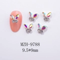 Macro shot of 3D alloy butterfly nail charm MZH-9788 with iridescent crystals, 9.5x9mm size - AB Aurora Silver Base Style (MZH-9788)