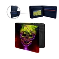 Mens bi-fold PU leather wallet with fluorescent skull print and internal card slots - Fluorescent Colorful Skull - Black (ZDQB-020)