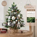 60cm mini Christmas tree set in black and white with 22 ornaments and fairy lights - 60cm Mixed Leaf Set Black White