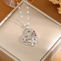 Silver-finish heart Mama necklace with colorful zircon stones and butterfly detail - A0114 Silver Colorful CZ Heart Mama