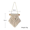 Handgewebter Boho-Wandteppich aus naturweißer Baumwolle mit Holzperle und Fransen - Stil 2 / Anpassbar