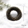 10cm Black and gold Christmas wreath ornament with beads and ribbon on snow - Black Gold Wreath Ornament / Diameter 10cm