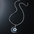 Collana hip hop con ciondolo a luna in argento e calcio blu luminoso su catena twist - 43+4cm / Argento