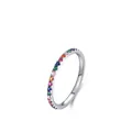 Minimalist S925 sterling silver rainbow ring with colorful pave-set zircon gemstones - US Size 5 / Colorful