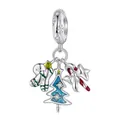 Sterling silver Christmas charm featuring gingerbread man, candy cane, and tree on white - Christmas Trio Pendant (SCC2914)