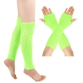 Neon green knitted leg warmers and fingerless gloves set with ribbed texture - Small Size / Yellow-Green