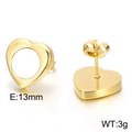 18K gold plated heart stud earrings in polished stainless steel with 13mm diameter - Gold (KE66187-K)