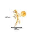 Gold stainless steel labret stud with zircon branch design and dimensions shown - Branch Design (HSPJ0154-4#) / Gold Yellow