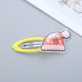 Yellow woven Christmas hair clip featuring a clear bear-themed Santa hat with sequins - Yellow Hat (Cartoon Bear)