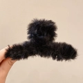 Large black plush hair claw clip for women featuring soft faux fur for thick hair - Plush Claw Style / Regular / Black