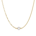 Elegante collana in argento S925 con perla barocca e catena a graffetta dorata asimmetrica - Perla 10mm (40+5cm)
